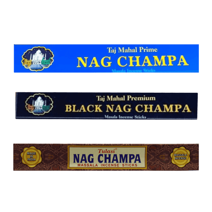 Kit 3 Caixas de Incenso Nag Champa Massala - Black, Blue e Tulasi