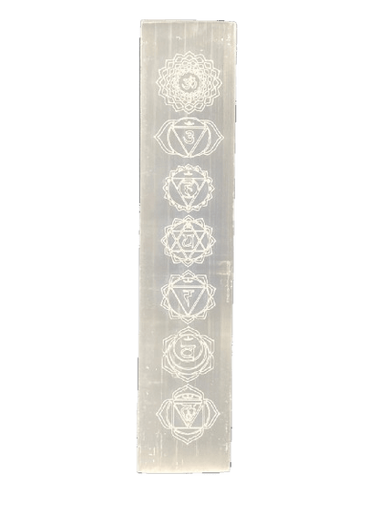 Placa de Selenita Esculpida 7 Chakras | Cristal de Cura e Equilíbrio Energético